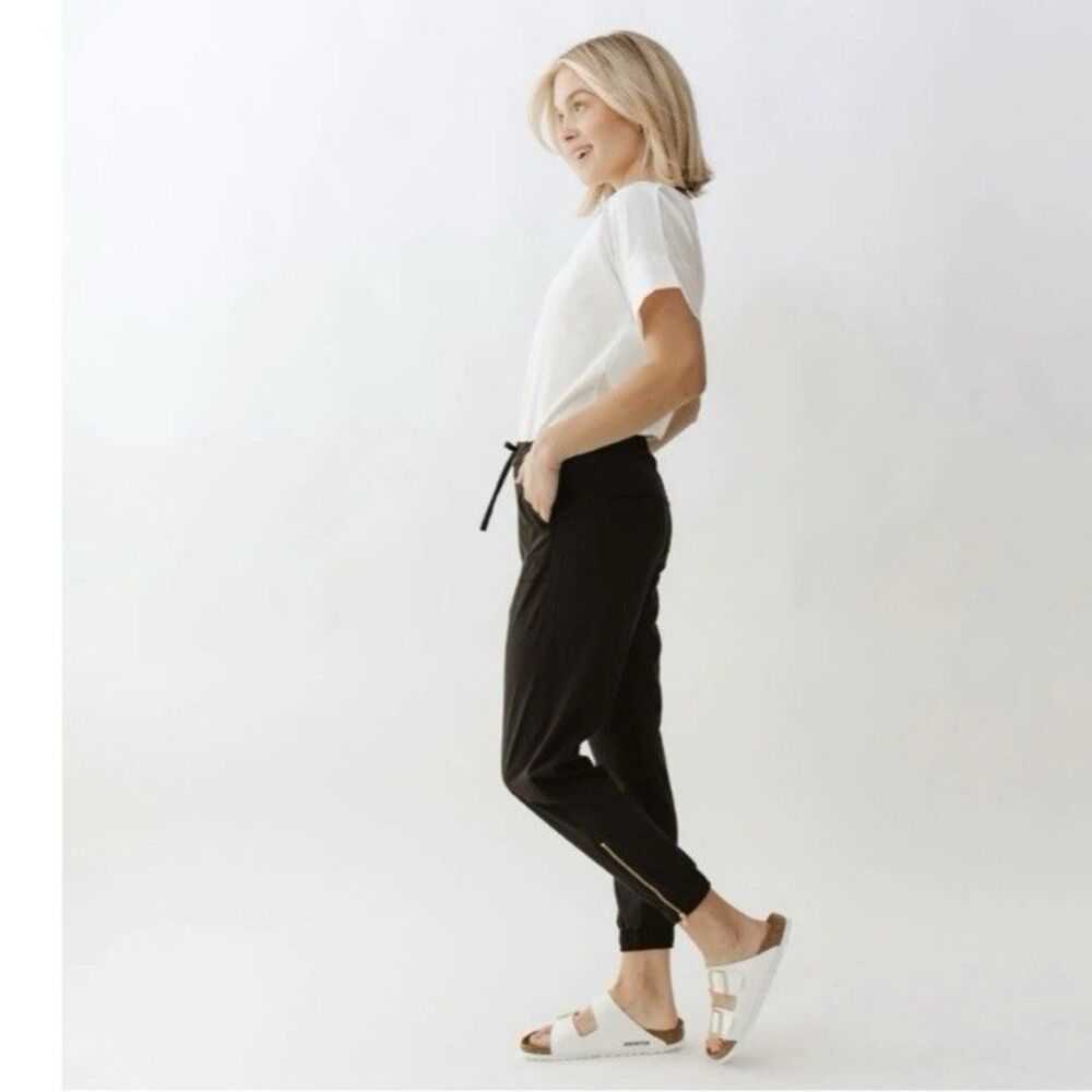 Albion  Jetsetter Jogger  Pants Black Gold Ankle Zippers Womens Size Small